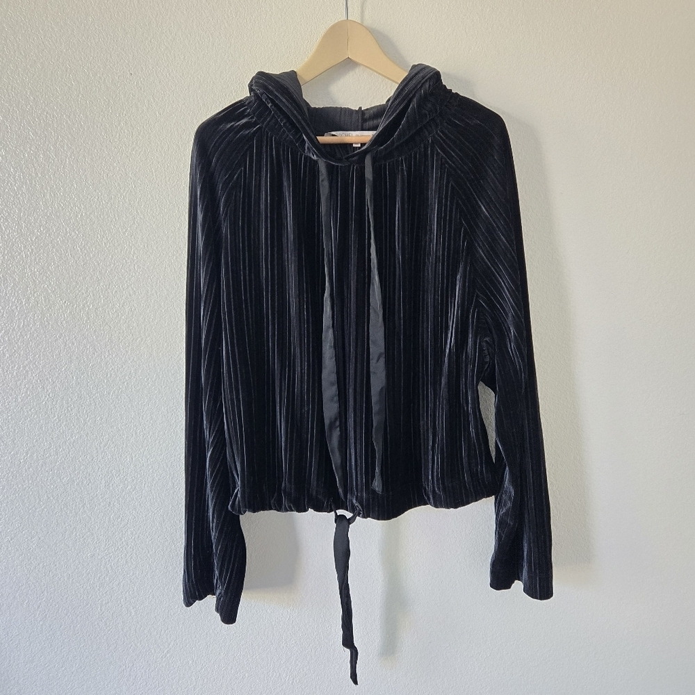 RACHEL ROY Velvet Velour Pleated Hoodie Pullovet‎ Black Top size Medium